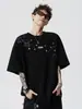 Camiseta Tendência Estilo Americano Cool com Bordado para Homens, Design High-Street de Verão, Blusa Casual Solta de Meia-Manga