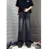 Jeans de alta calle americanos negros y grises Cleanfit lavados desgastados para hombres y mujeres, pantalones largos vintage de microcampana para otoño e invierno