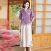 Vestido de verão estilo chinês para mãe, estilo ocidental, manga curta, vestido feminino de meia-idade e idosos, véu Xiangyun, blusa solta, cardigan fino bordado