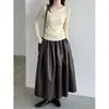 Falda Elegante Plisada de PU de Cintura Alta Luxi para Mujer, 26 Otoño Nueva Versátil para Viajar al Trabajo Falda de Cuero Línea A 99049