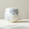 Taza de Té de Cerámica de las Dinastías Tang y Song con Sombra Azul Pintada a Mano, Taza de Agua de Hibisco con Tapa, Taza con Filtro Interior, Taza de Separación de Té y Agua