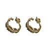Pendientes de Plata S925 Hoja de Helecho para Mujer Estilo Chino Estilo Nacional Vintage Chapado en Oro de 18k Anillo Rizado Pendientes Semicirculares