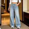 Jeans Rectos Lavados con Arena Estilo Europeo y Americano Transfronterizos para Mujer Jeans de Mujer Adelgazantes Versátiles Sueltos Retro Independientes