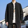 Nueva Chaqueta Cardigan de Color Sólido de Algodón y Lino Estilo Chino para Hombre Temporada de Primavera Otoño Ropa para Hombre Estilo Chino Cuello Alto Botón de Rana Casual Traje Tang Superior