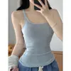 Top regata de verão feminino K1366U, design sexy americano slim-fit com bojos, top interno sem mangas