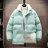 Jaqueta de Algodão Forrada com Lã de Cordeiro Tendência Outono e Inverno Estilo Casal Masculino Moda Casual à Prova de Vento Gola Alta Cor Sólida Roupa Exterior Masculina Plus