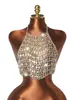 YYF AliExpress transfronterizo nuevo chaleco metálico con recortes de gemas en forma de diamante, estilo europeo y americano sexy, con diseño de cuello colgante