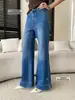 SINAN Nuevo Llegado de Otoño Lyocell Tencel Estilo Casual Cintura Alta Adelgazante Dobladillo Deshilachado Acampanados Jeans SN9379