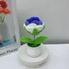 Maceta Grande de Flor Rosa Tejida Acabada Planta Ramo Hecho a Mano Adorno Decoración de Coche Regalo Día del Maestro Tejido al por Mayor