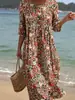 Vestido de verano de Amazon transfronterizo, holgado, de cuello redondo, estampado, estilo vacacional, para la playa, de manga media