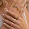 Design de camada dupla sensação de gotejamento de óleo incrustado com zircônia artesanato design oco sensação cor de doce super branco vento fofo anel aberto