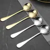 Cuchara de acero inoxidable cuchara para comer en casa cuchara mango largo cuchara de postre vajilla occidental alto color dorado cuchara redonda venta al por mayor