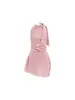 Verão Novo Doce e Picante Estilo Menina Laço Estilo Francês Bodycon Curto Rosa Sem Mangas Gola Halter Xadrez Vestido para Mulheres Ins