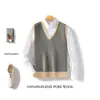 Nuevo Chaleco de Lana para Hombre Otoño/Invierno 2024, Chaleco de Punto sin Mangas con Cuello en V para Hombres Jóvenes y de Mediana Edad, Camiseta Interior de Rayas