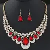 Conjunto de collar y pendientes de metal con destellos de diamantes y gemas, temperamento de moda, joyería europea y americana (gotas de agua) 9115