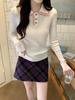 Precio real, toma real # Camisa de punto fina gris de alta gama estilo coreano perezoso de principios de otoño elegante para mujer