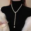 Collar Francés Simple Flash Diamante Perla para Mujer de Alta Gama Lujo Ligero Colgante Largo Cadena de Lana 2024 Nuevos Accesorios