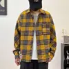 Camisa masculina xadrez retrô americana de manga comprida, camisa de manga comprida solta outono 2026, jaqueta estilo japonês ins para jovens casal