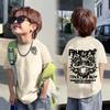 Camiseta infantil de verão, moderna, combinando, nova, estilo coreano, de algodão, manga curta, para meninos, desenho animado, estilo ocidental, estampado, meia manga