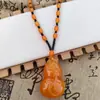 Corrente de Suéter de Cor Sangue de Alta Qualidade com Pingente de Gota d'Água, Colar Longo, Colar de Imitação de Mel de Cera, Pingente de Buda Guanyin de Calcedônia Amarela