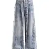 Jeans de Estilo Americano High Street Vintage con Diseño de Puntadas de Flecos Marca de Moda de Gama Alta Nicho Pantalones Anchos Holgados para Niños y Niñas