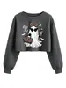 Amazon eBay tienda independiente casual y elegante para mujer nuevo boo jee calavera estampado de leopardo taza de té con leche crop top sudadera