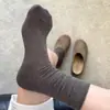 Color Café Oscuro Maillard~Diseño Rayado Muy Atractivo y Te Hace Ver Más Delgado~Lleno de un Sentido de Sofisticación~Calcetines para Mujer para Primavera y Verano