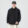 Sudadera Nueva para Hombre Primavera y Otoño Cuello Solapa 420g Patchwork Color Sólido Retro Japonés Moderna Holgada Camisa Base