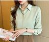Camisa de Cetim Feminina Manga Longa Primavera & Outono Design Formal Profissional Macia e Cerosa Lisa Anti-Rugas Top