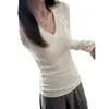 Agita el sonido de una generación de terciopelo de hilo de otoño e invierno, cuello en V, temperamento, corte ajustado, interior cálido, manga larga, camiseta, camiseta básica para mujer