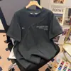 Camiseta de Manga Corta con Parches de Letras Estilo Americano Talla Grande para Mujer Verano 2025 Nuevo Versátil Holgado Adelgazante de Moda