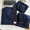 Pijama de Algodón Nube para Mujer en Primavera y Verano, Cárdigan de Manga Corta Dulce y Lindo, Pantalón Corto, Conjunto de Tres Piezas para Casa que se Puede Usar Afuera