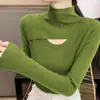 Suéter de punto fino de cuello alto a media altura, nuevo para Otoño e Invierno, chic, para llevar por debajo, con diseño calado, camisa base cuidadosa para máquina, suéter moderno de combinación versátil