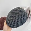 Gorra Sencilla de Visera de Cuero a Cuadros Estilo Coreano Retro para Mujer, Moda de Primavera y Otoño, Tendencia de Gorra Artística Versátil Casual