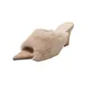 Zapatillas de cuña de pelo de conejo tipo torre para mujer, zapatillas de tacón alto peludas, nuevo estilo de otoño, punta fina, tira única, punta abierta, zapatillas de moda para mujer