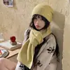 Bufanda gorro de punto de mezcla de lana estilo coreano perezoso para mujer, juego de color sólido versátil suave pegajoso engrosado cálido para el cuello