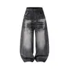 Pantalones vaqueros retro punk desgastados con degradado descolorido, jeans de papá holgados de pierna ancha para hombre, pantalones largos rectos casuales de estilo callejero