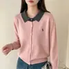 Chaqueta de punto con solapas de bloques de color bordado de otoño para mujer 2026 Primavera Otoño Nuevo Estilo Suéter Top Chic