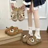 Meias Pantufas Retrô Desenho Animado Bico Fechado para Mulheres 2026 Primavera e Outono Novas Pantufas Slip-On com Solado Macio Aumentadoras de Altura Sapatos Preguiçosos Femininos