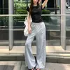Pantalones deportivos casuales de pierna recta con estampado de letras estilo americano, nuevos pantalones para mujer con cordón, pantalones de pierna ancha, corte holgado, versátiles y que estilizan, pantalones largos
