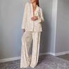Conjunto de Pijama Longo de Veludo Dourado Quente Confortável com Mangas Longas e Calças Longas para Mulheres - Nova Moda Outono e Inverno Europeu e Americano Transfronteiriço