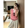 Top de punto sin mangas con cuello en V y rayas rojas estilo coreano para mujer, un diseño de verano muy elegante y bonito