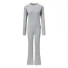 Conjunto Casual Feminino de Duas Peças para Comércio Exterior Europeu e Americano com Gola Redonda, Mangas Longas, Calças Flare de Cintura Baixa, Conjunto Esportivo Venda por Atacado Conjunto de Duas Peças