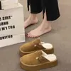 Pantuflas peludas de moda para mujer, estilo Birkenstock para exteriores, nueva colección otoño e invierno 2026, botas de nieve forradas de polar, pantuflas de algodón de punta cerrada con suela gruesa