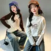 Camada base de gola alta para meninas para outono e inverno, novo estilo 2026, suéter quente forrado com fleece para outono profundo infantil, design moderno de desenho animado para crianças mais velhas