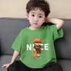 Ropa Infantil Camiseta de Algodón Puro de Manga Corta para Niños Verano Dibujos Animados Impresos Top Camiseta Holgada Fina de Cuello Redondo para Niños
