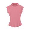Verão Slim-Fit Sexy Estilo de Rua Gola Meio Alta Sem Mangas T-Shirt Sexy Efeito Emagrecedor na Cintura Top Curto Pura Luxúria