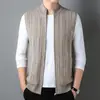 100% lana australiana, 525 gramos, extra grueso, color liso, con cremallera, tejido de trenzas, chaleco cárdigan de punto sin mangas para hombre con bolsillos reales
