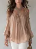 Camisola casual de outono 2026 com cadarço, gola franzida cruzada, ombro a ombro, nova blusa feminina, top, comércio exterior europeu e americano
