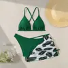 2027 Novo Conjunto de Biquíni Três Peças Estampado para Meninas Mais Velhas, Roupa de Banho Transfronteiriça Europeia e Americana para Crianças, Roupa de Banho de Comércio Exterior